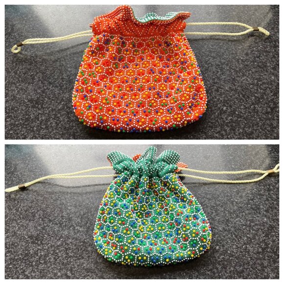 Vtg 1950's Candy Dot Beaded Drawstring Reversible Handbag Multi Colored Bakelite - Picture 1 of 10
